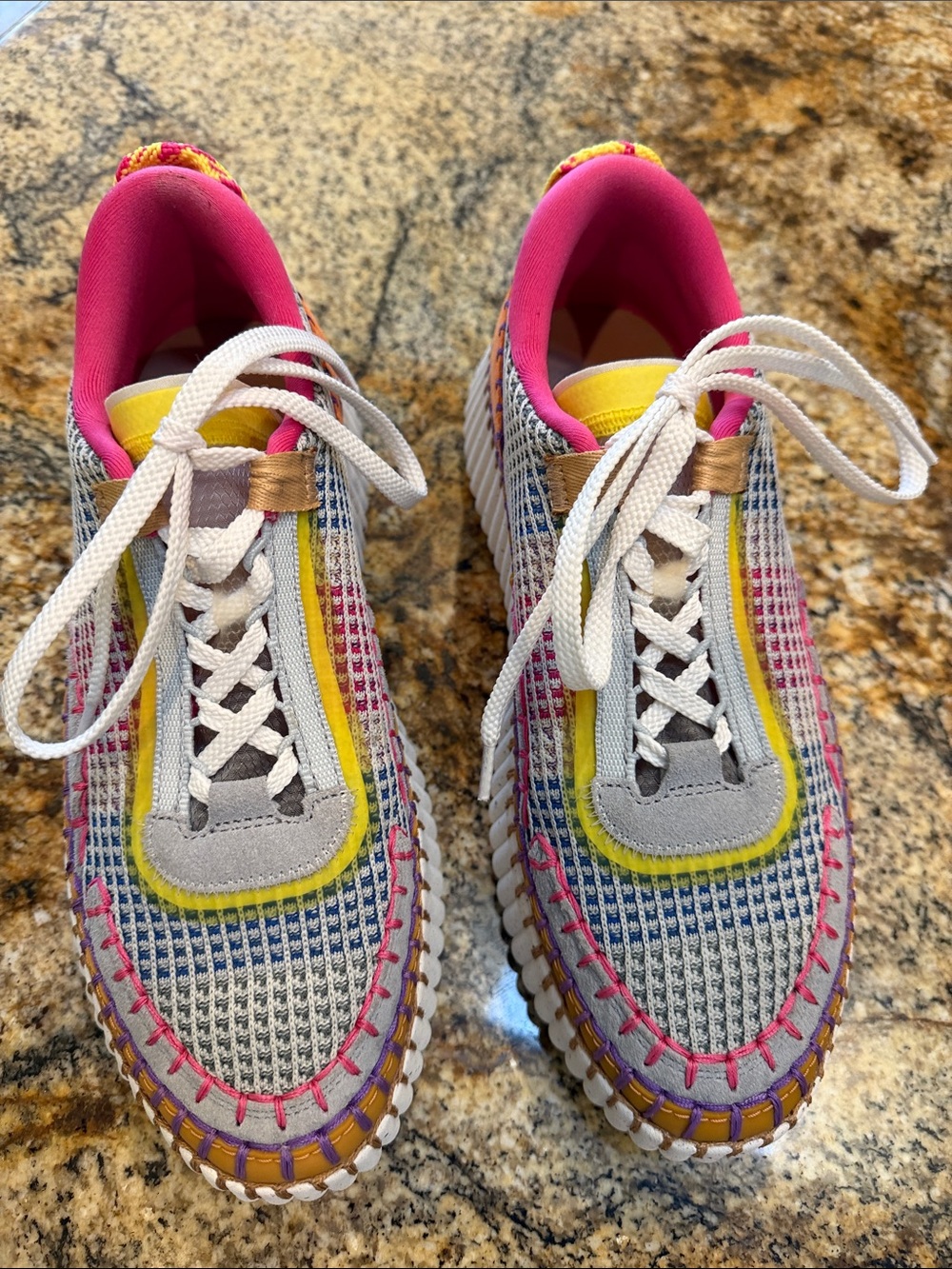 Chole Women’s Multicolor Casual Sneakers - Pink & Yellow Accent like new !!